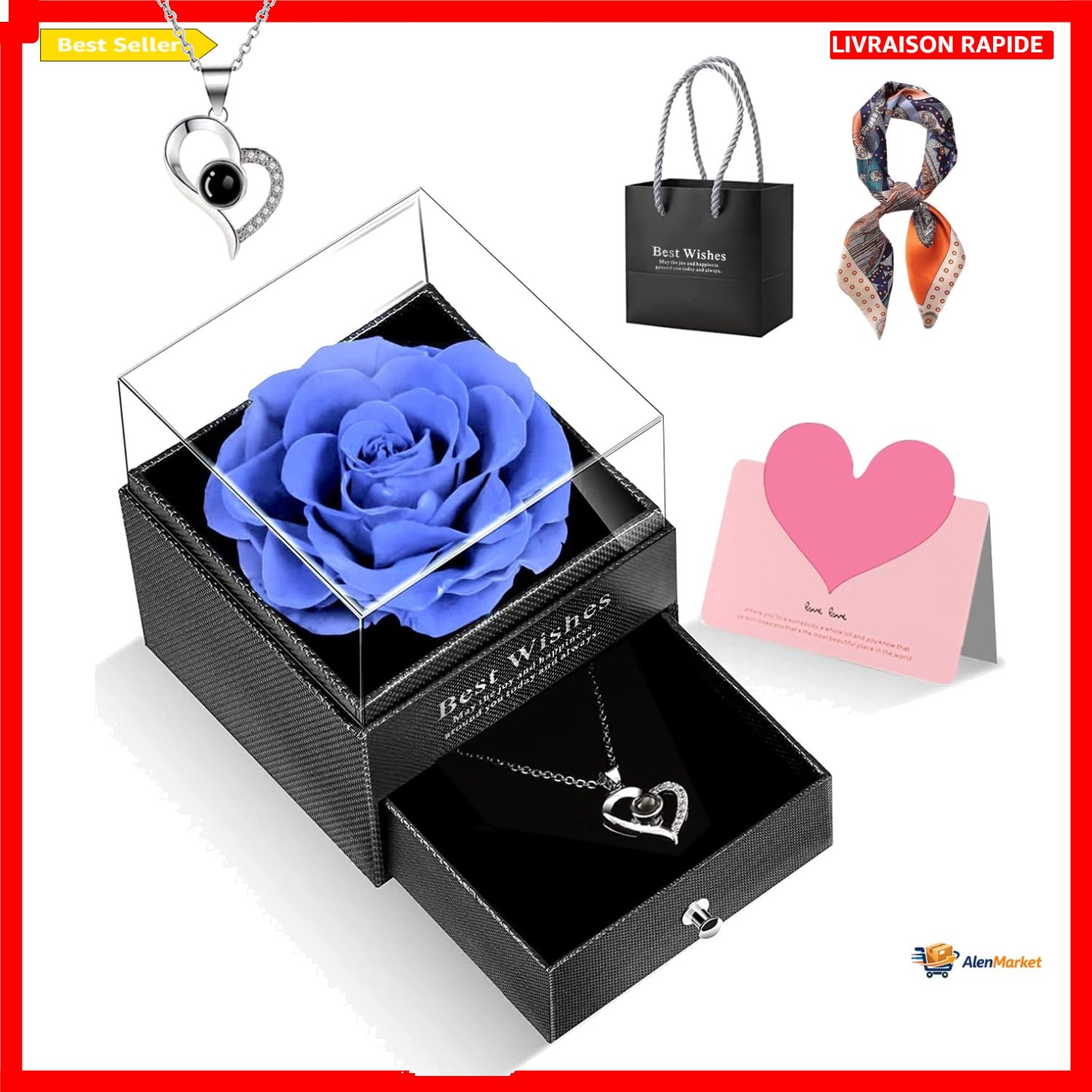 Rose Éternelle Véritable sous Cloche en Verre Cristal pour Décoration Luxe