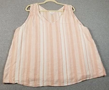 TIME AND TRU Tank Top Womens 3XL XXXL Pink White Striped Sleeveless V Neck Smock