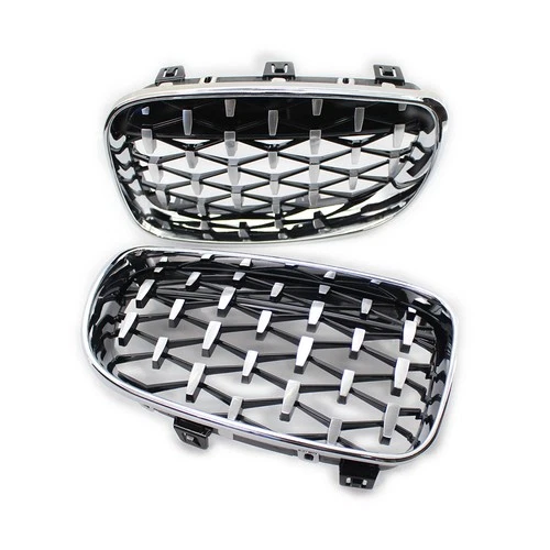 For BMW E81 E82 E87 E88 ABS 2Pcs Chrome+Black Diamond Style Front Bumper Grille - Picture 17 of 18
