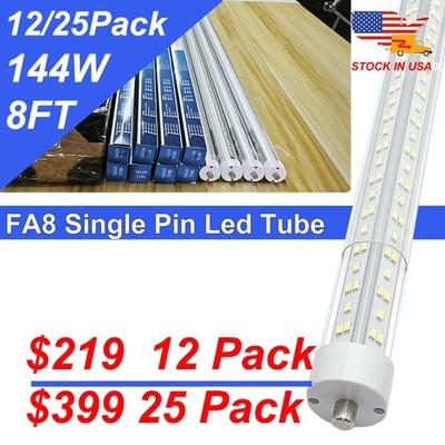 8 FT Double End Powered Led Light Bulbs 144W T8 T12 Single Pin FA8 Shop LED Lamp