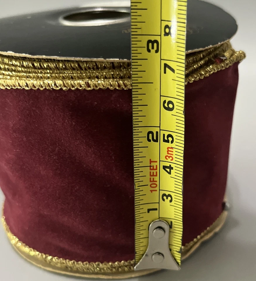 Burgundy Red & Gold Velvet Wired Edge Holiday Christmas Ribbon 2.5"x30 ft - Image 4 of 4