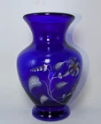 Fenton Signed Morning Glory Hand Painted Cobalt Blue Art Glass Vase