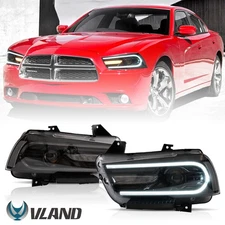 VLAND Pair LED DRL Projector Headlights For 2011-2014 Dodge Charger w/Sequential