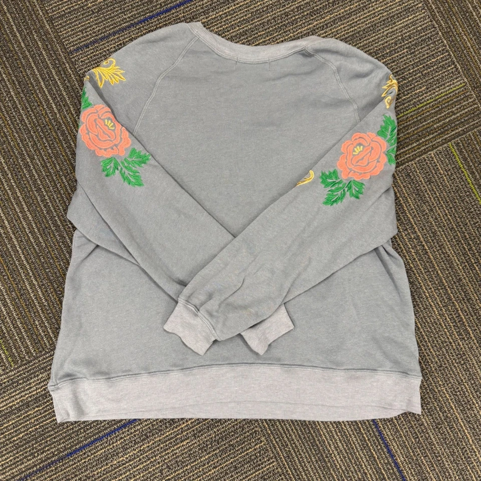 Wildfox Embroidered Rose Sweatshirt Blue Gray Long Sleeve Women's Size L - Image 3 of 4