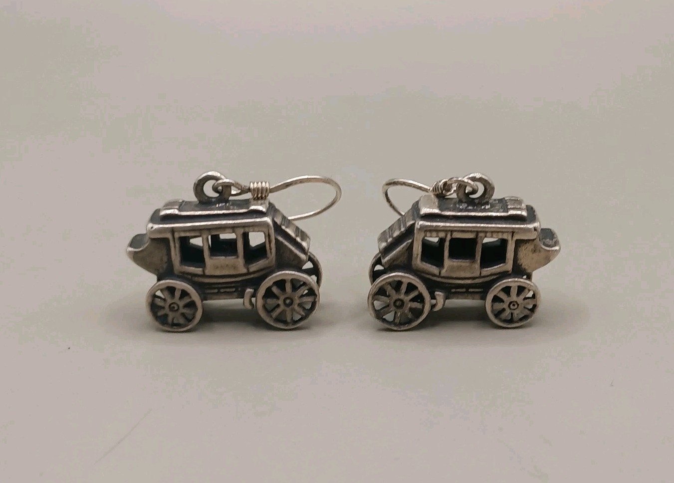 Sterling Silver Carriages Dangle Drop Hook Earrin… - image 1