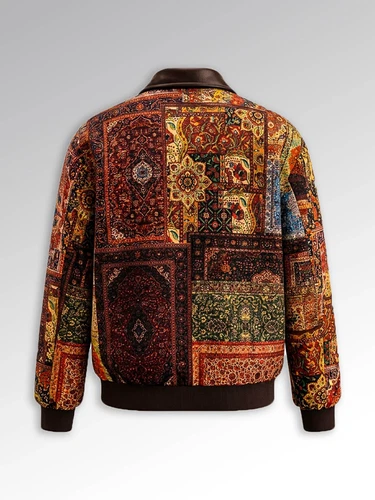 Vintage Persian Rug Patchwork Bomber Jacket Men Women Multicolor Printed Zip-Up image 5