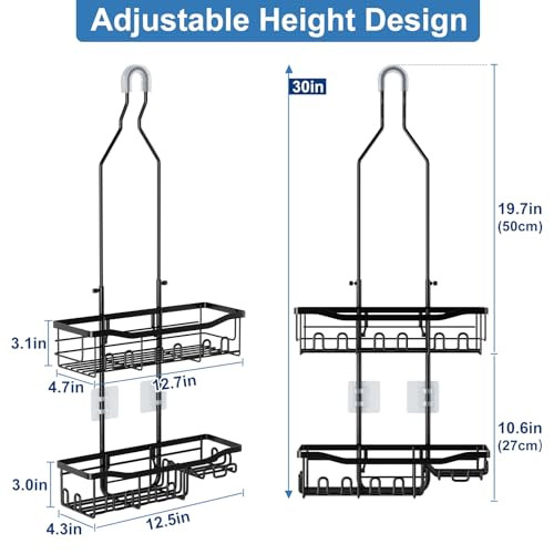 Upgraded Extended Length Shower Caddy Over Showerhead No Drilling Needed