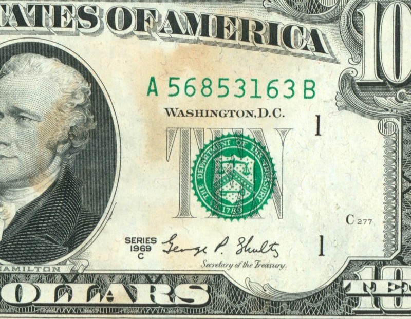 $10 1969 FEDERAL RESERVE NOTE ** PAPER CURRENCY AUCTIONS