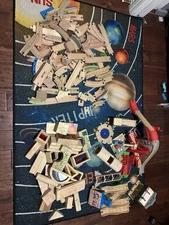 Wooden Train Tracks Approx 80pcs- Various Styles, Ramps, Tunnels- Well Loved