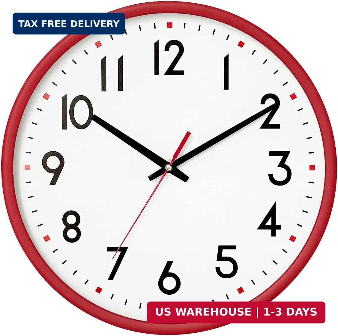 HZDHCLH Wall Clock Red,Silent Wall Clocks Battery Operated 8 Inch Modern Non Tic