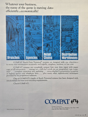 Compat Corp Batch Data Terminals Westbury NY Info Mgmt Vintage Print Ad 1970