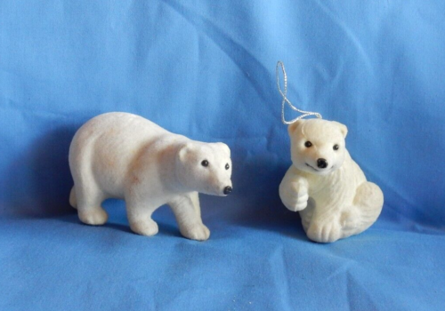 2 adornos y figuras de Navidad de oso polar flocado de plástico