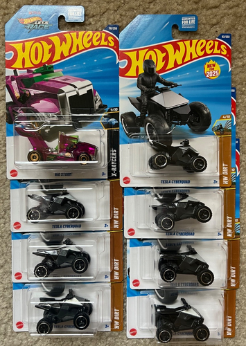 Hot Wheels 2025 E Case Rig Storm Treasure Hunt & Tesla Cyberquad Lot Of 7