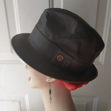 Vint 70's MENS Unisex J CABOT Faux Leather Fedora Brim Hat sz 7