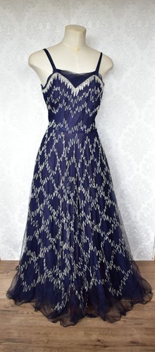 Ball Gown Prom dress Vintage beaded blue net strapless boned size 10 forties - Picture 3 of 10