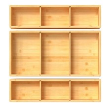 Bamboo Drawer Organizer 12.5'' X 12.5'' X 2'' Adjustable 3 Individual Junk Drawe