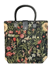 Tapestry Folding Reusable Shopping Bag in Morning Garden Black Design