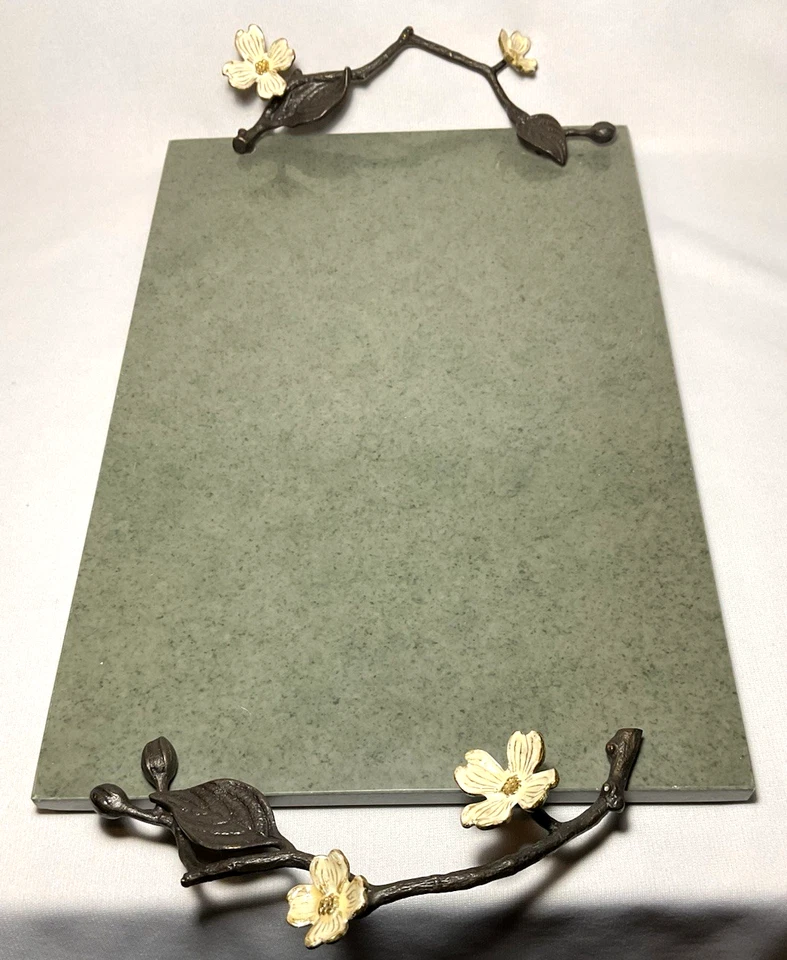 Michael ARAM~Beautiful Marble 18.5" CHEESE BOARD w/Dogwood Handles+Knife+Bag+Box - Image 3 of 4