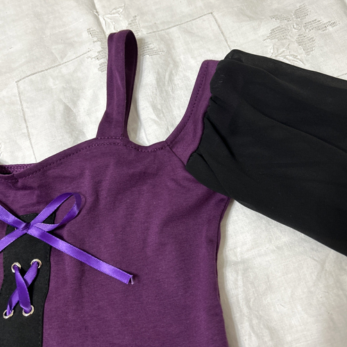 NWT Girls iEfiEL Dress Size 10 Purple Black Wing Sleeve Cold Shoulder FREE SHIP - Picture 6 of 9
