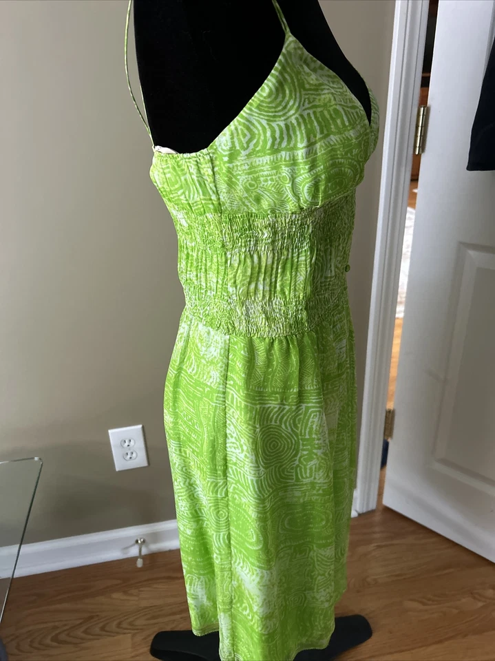 Vestido Fiori di Zucca Talla 4 Para Mujer Seda Verde Lima Mosaico Fluido Gasa Cremallera Foto 4 de 4