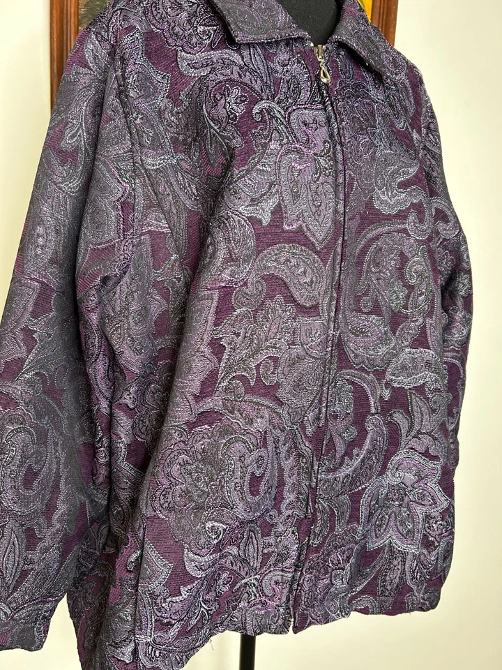 Cárdigan Suéter Erika Para Mujer 2X Cuello Púrpura Negro Floral Bolsillos Informal Foto 2 de 4