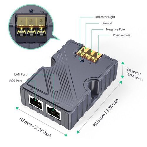 150W PoE Injector DC48-57V, 3A for Starlink Internet Kit Surge Protection LAN - Picture 2 of 24