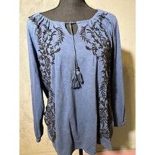 Lucky Brand Embroidered Blue Blouse 1X 