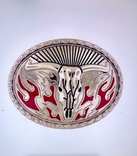 TEXAS Longhorn Bull Belt Buckle  American Western Silver Vintage Buckle