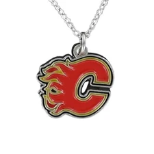 CALGARY FLAMES Necklace - Pewter Enamel Charm Pendant Pro Ice Hockey NHL Canada