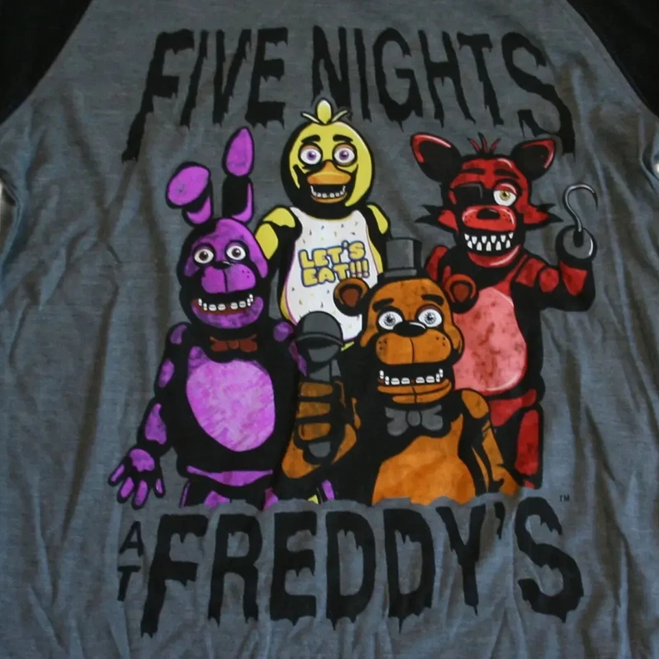 Camiseta Five Nights at Freddy's Big Boy's Gris/Negro Raglán Manga Larga - Nueva con Etiquetas Foto 3 de 4