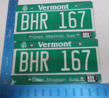 Vermont License Plate Tag 1996 96 VT Pair Set Natural Sticker BHR 167