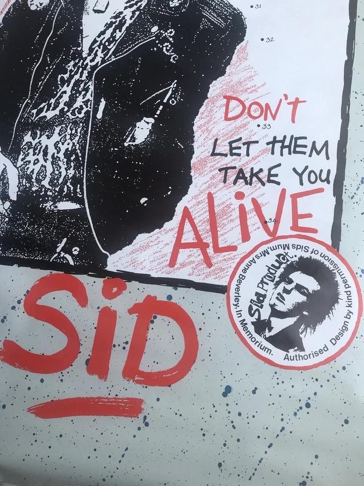 POSTER VINTAGE SID VICIOUS DÉCADA DE 1980 RARO SEX PISTOLS PUNK IMPRESSO NA INGLATERRA PROMO - Imagem 3 de 4