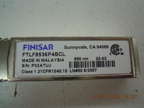 Lot 4 FTLX8574D3BCL FINISAR 10GBase-SR 850nm Multimode SW 400m SFP+ Transceivers - Picture 4 of 7