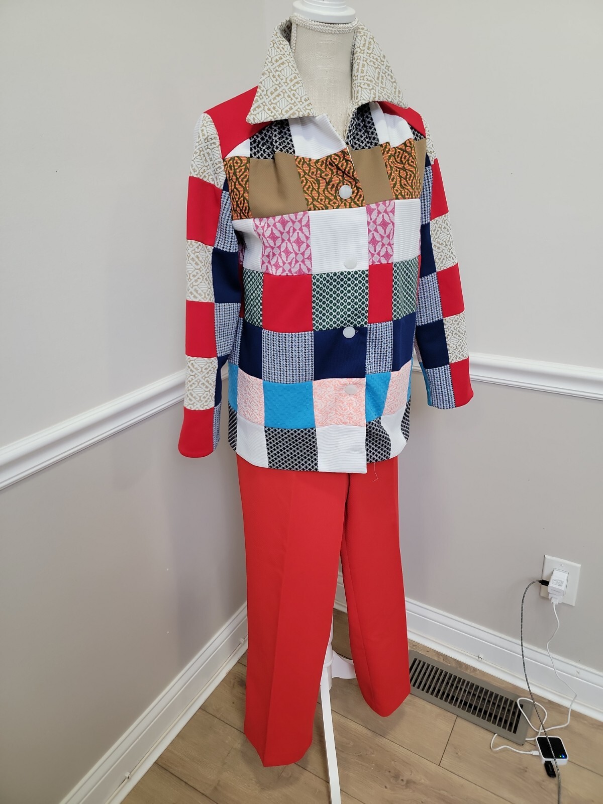 Vintage Handmade Patchwork Cardigan /Pants Suit G… - image 3