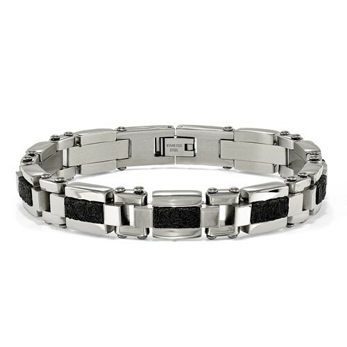 BRAND NEW* Chisel Textured Black IP-Plated Wire Inlay Bracelet