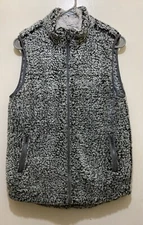 THREAD & SUPPLY Sherpa Vest Women’s M Gray Full Zip Boho Pockets Fluffy Soft