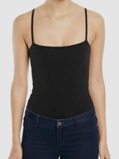 ATM Women's Black Sleeveless Cotton-Blend Camisole Bodysuit Size L