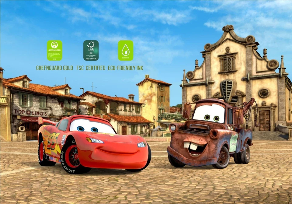 Papel pintado fotográfico coches Disney dormitorio mural 360x270 cm McQueen y Mater Foto 3 de 4