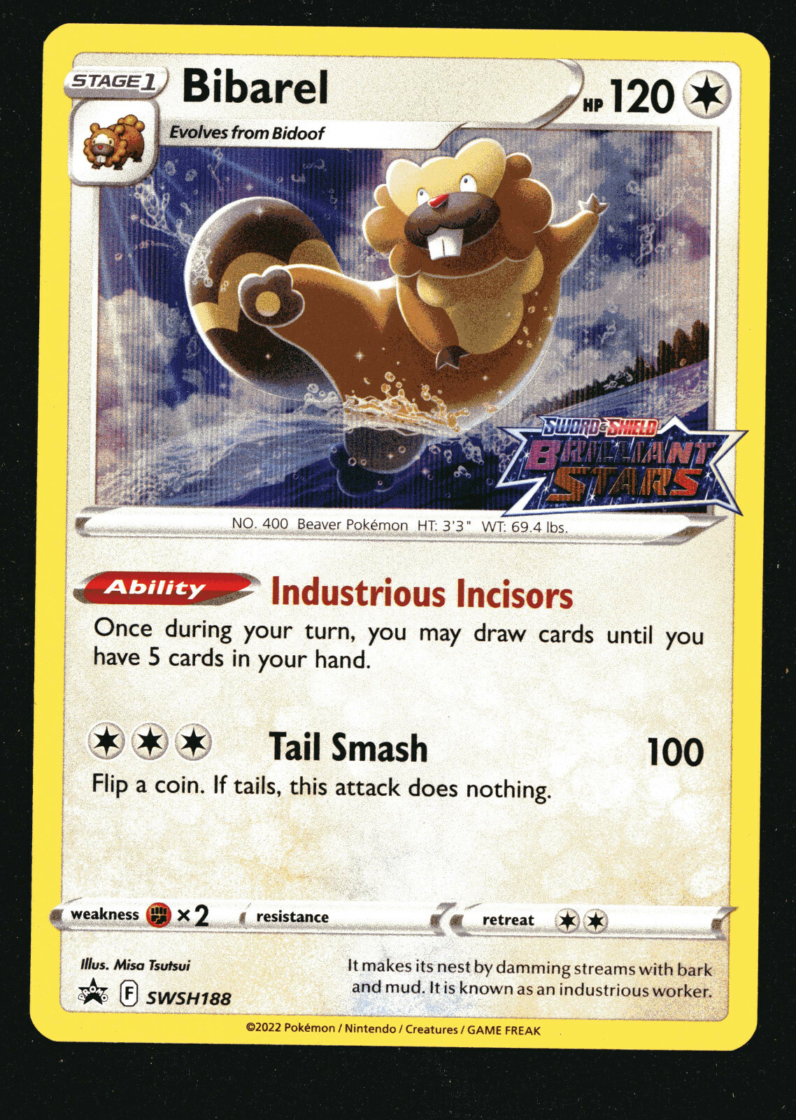 1x Bibarel SWSH188 Brilliant Stars Black Star Promo Pokemon Card