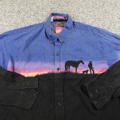 VTG Roper Shirt Mens XL Black Blue Denim Button Up Western Cowboy Horse Ranch - Picture 3 of 15