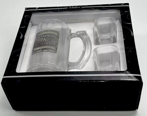 Juego de regalo feliz cumpleaños 18 500 ml Beer Stein 2 disparos Vidori cristalería premium - Imagen 2 de 12