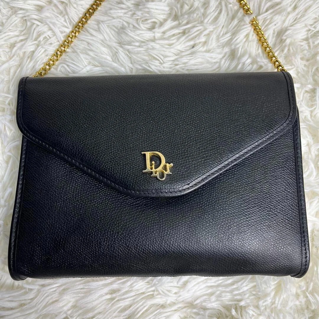 Beauty Dior Sac à Bandoulière 2 Voies Chaîne Cuir Grainé Cuir Noir