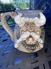 Vintage John Coiner Art Pottery Face Mug Viking Or Old Man Mustache- Folk Art