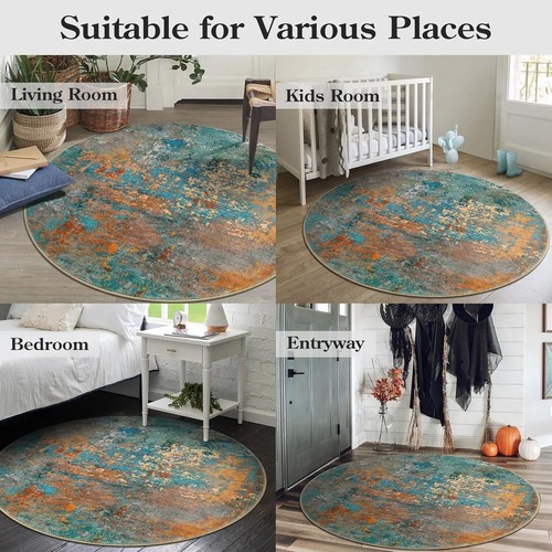 Colorful 4Ft Round Area Rug – Contemporary Abstract Design for Cozy Spaces - Picture 7 of 8