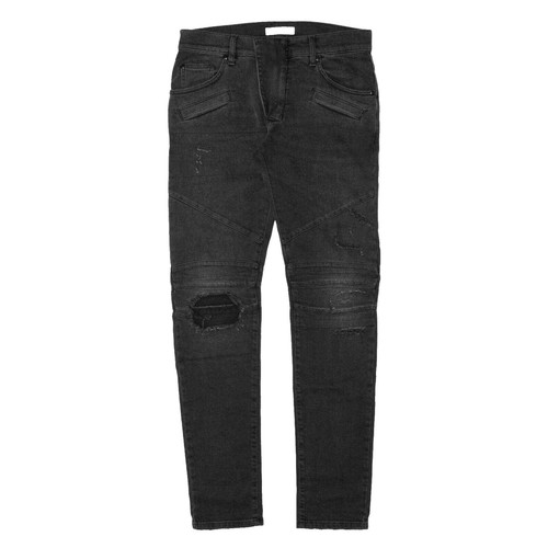 Balmain Green Denim Ribbed Panel Zip Detail Skinny Biker Jeans S