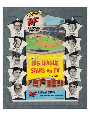 1950S P. F. FLYERS BIG LEAGUE BASEBALL STARS AD SIGN #1 - VINTAGE REPRINT