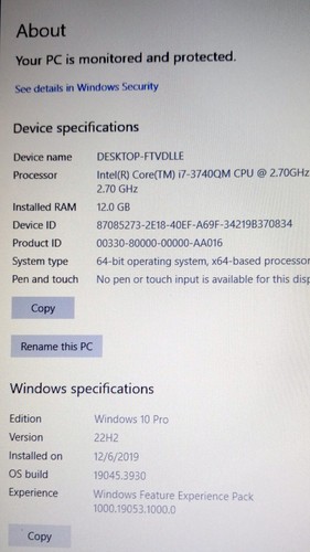FAST! Dell M4700 Intel I7-3740qm 2.7-3.7Ghz 12GB NEW 256GB SSD NVIDIA M1200 W10 - Picture 5 of 11