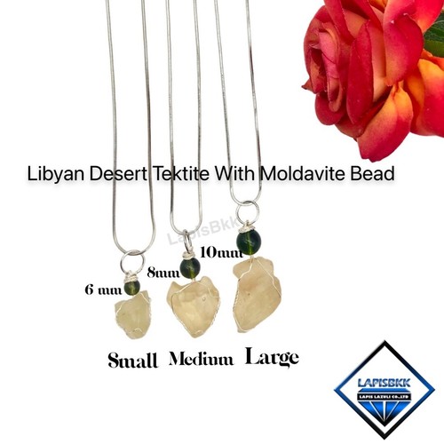 Natural Libyan Desert Glass Tektite with Moldavite Round Bead pendant 6 8 10 mm - Picture 3 of 6