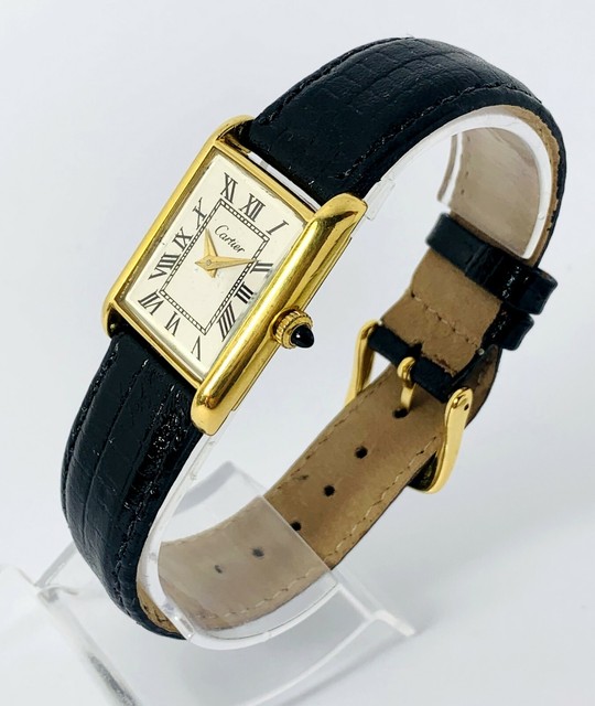 Cartier Vintage mens watch tank mechanical manual wind 18k gold plated