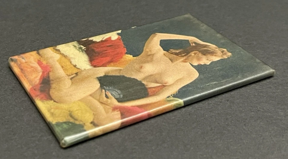 Espejo de Bolsillo Risque Vintage ~ Pelirroja Desnuda Forma con Ventilador Foto 4 de 4